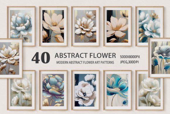 Download Abstract Golden Oil Painting Flowers Art - Premium Bundle